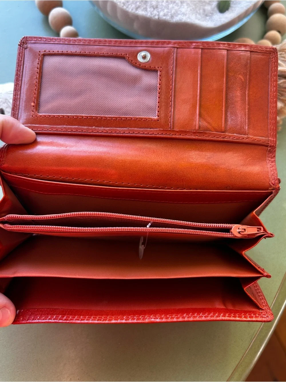 Vera Pelle Firenze Genuine Leather Wallet Red Italian Organizer Made in Italy